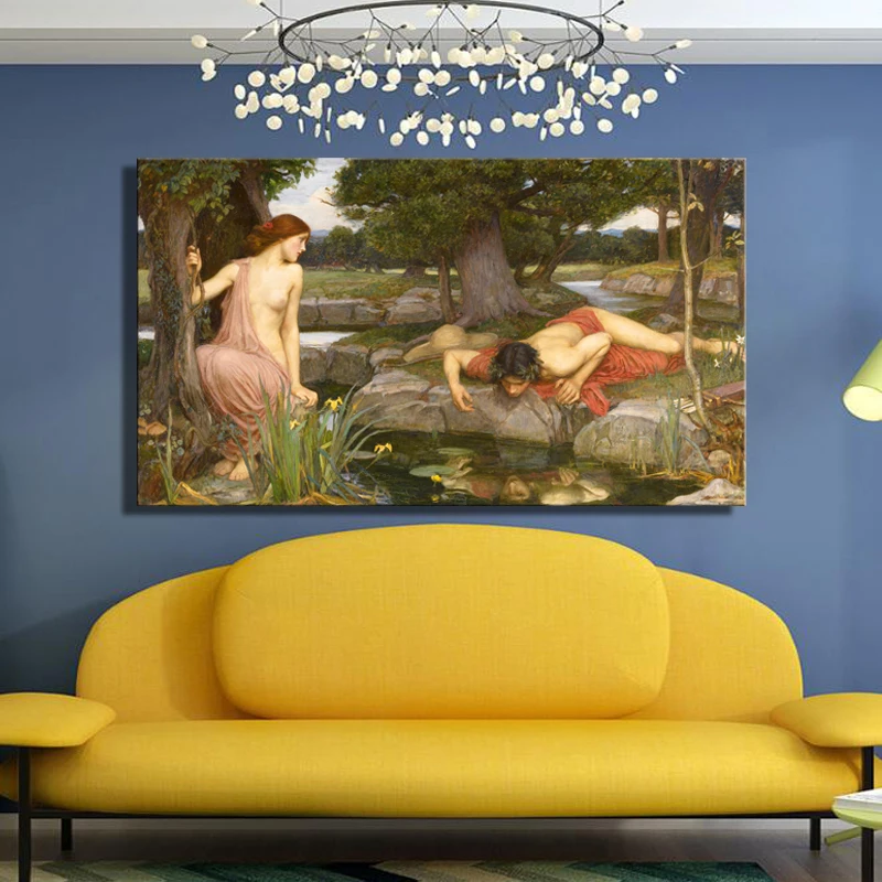 Настенные постеры и принты John William Waterhouse's Echo and Narcissus искусство на холсте