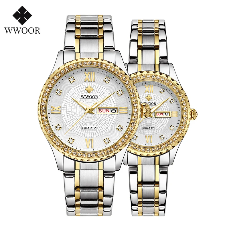 

WWOOR Hot Fashion Lovers Watches Men Women watches stainless steel Quartz Watch Women's Dress Couple Watch Clock Gifts parejas