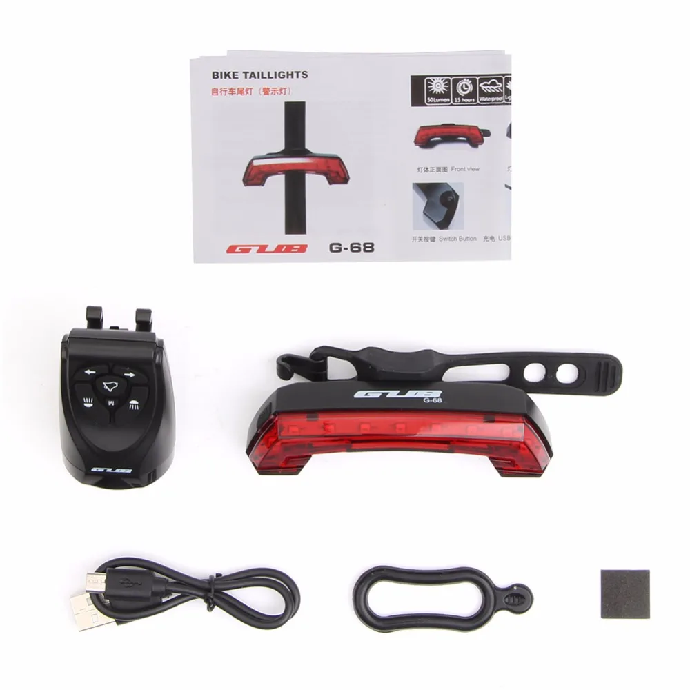 GUB USB Перезаряжаемый задний фонарь для велосипеда беспроводной с дистанционным