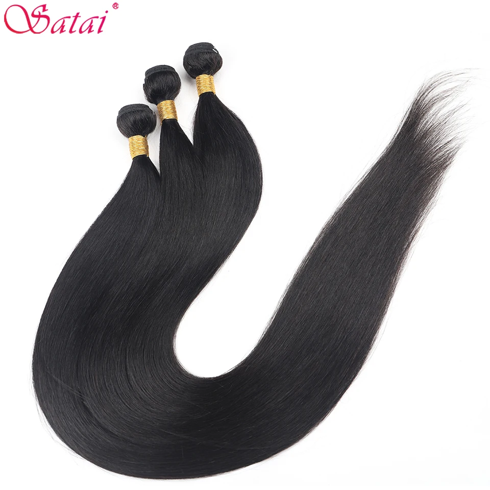 Satai прямые пучки волос бразильские 100% человеческие 30 дюймов 32 34 36 Remy Волосы|Пряди
