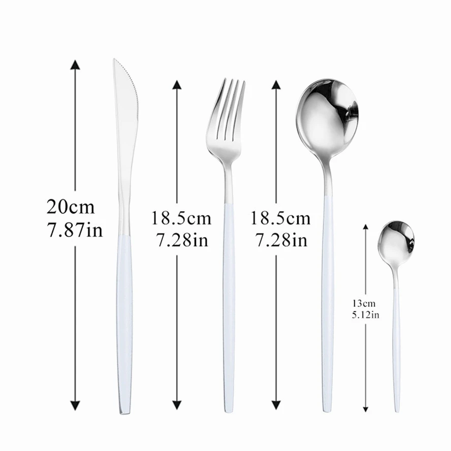 

White Silver Cutlery Set Stainless Steel Tableware Silverware Dinnerware Set Complete Dinner Set Icespoon Dessert Fork Knife Set