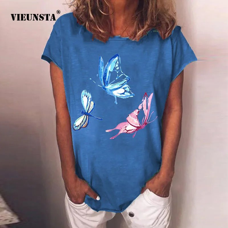 

Женская блузка с коротким рукавом, с принтом бабочек, с круглым вырезом, 3XL