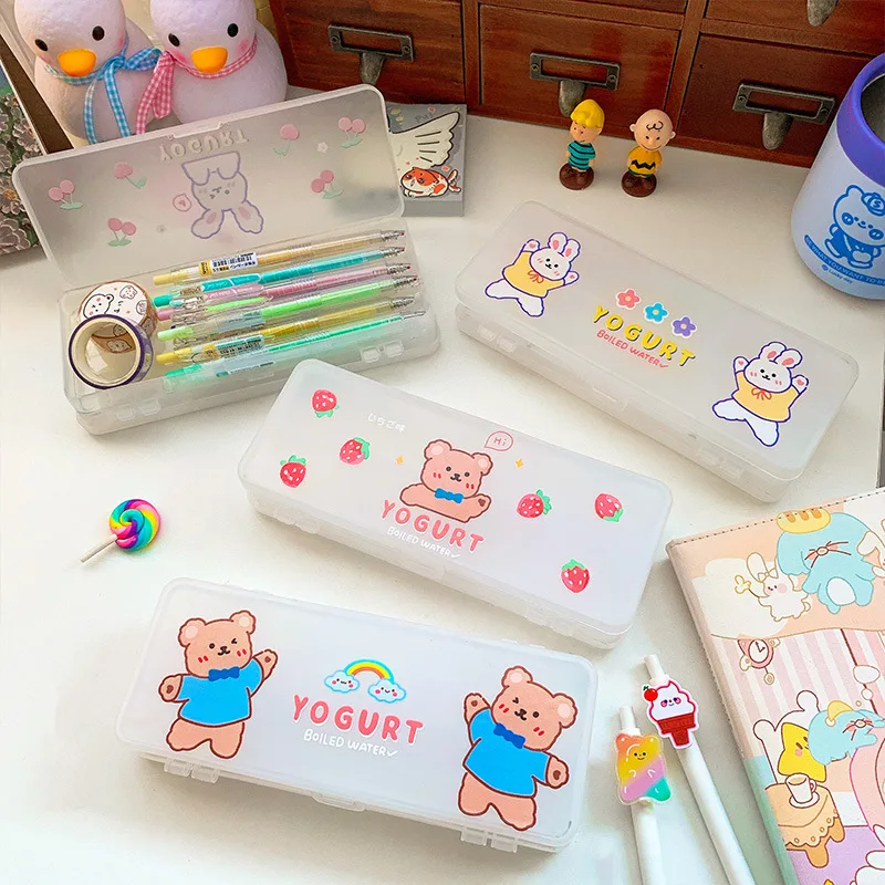 

Girl Heart Ins Double-layer Pencil Case Creative Korean Cute Cartoon Pencil Case Japanese Small Fresh Frosted Stationery Box