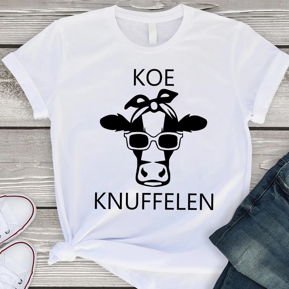 

Harajuku Simplicity Animal Graphic Woman Tops koe knuffelen Fashion Versatile Tee shirt Netherlands Street Clothes Plus Size