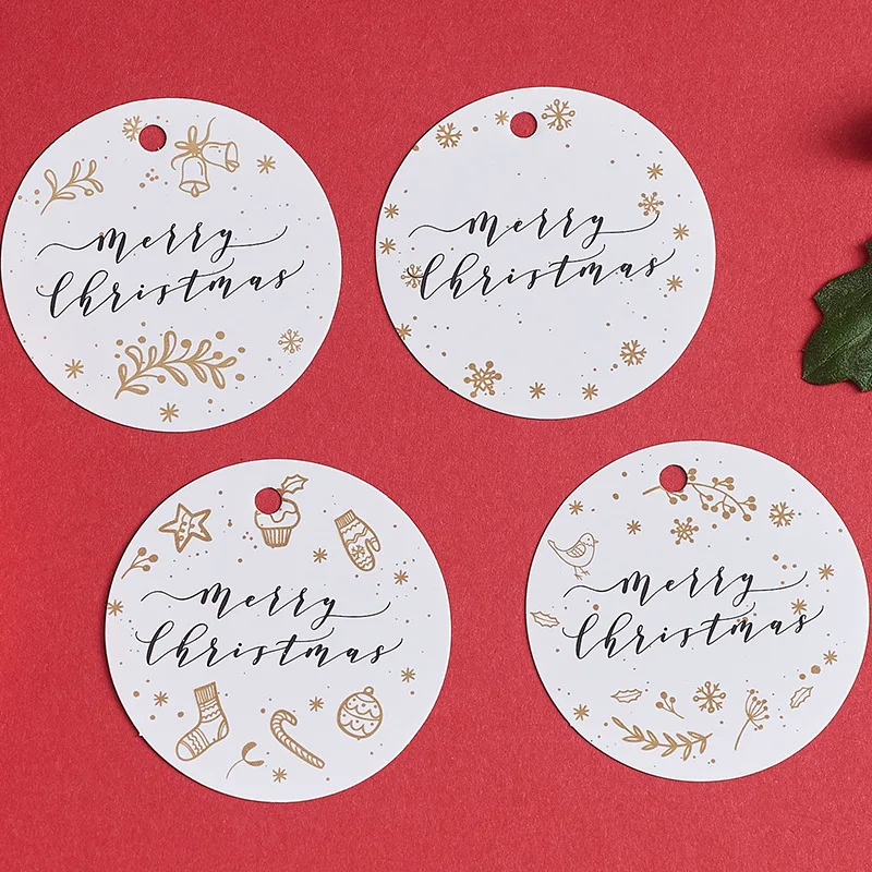 100x рождественские печатные круглые крафт-бумаги вешалки рождественский подарок