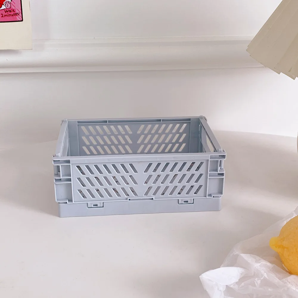 

Folding Plastic Storage Box Mini Foldable Plastic Storage Case Desktop Carrying Basket Desktop Organization Collapsible Crate