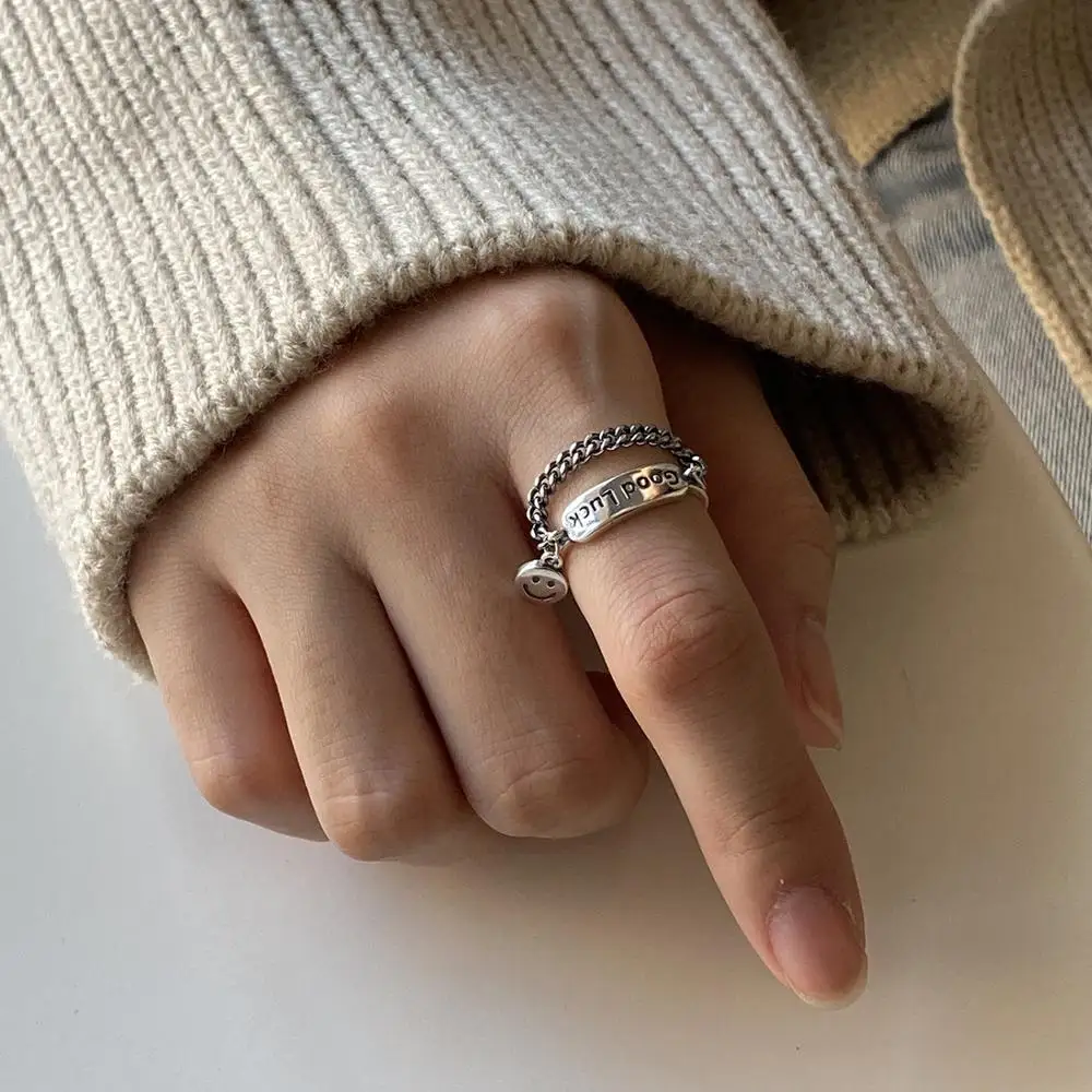 Кольца с кисточками и цепочкой из серебра 100% пробы гравировкой в стиле ретро