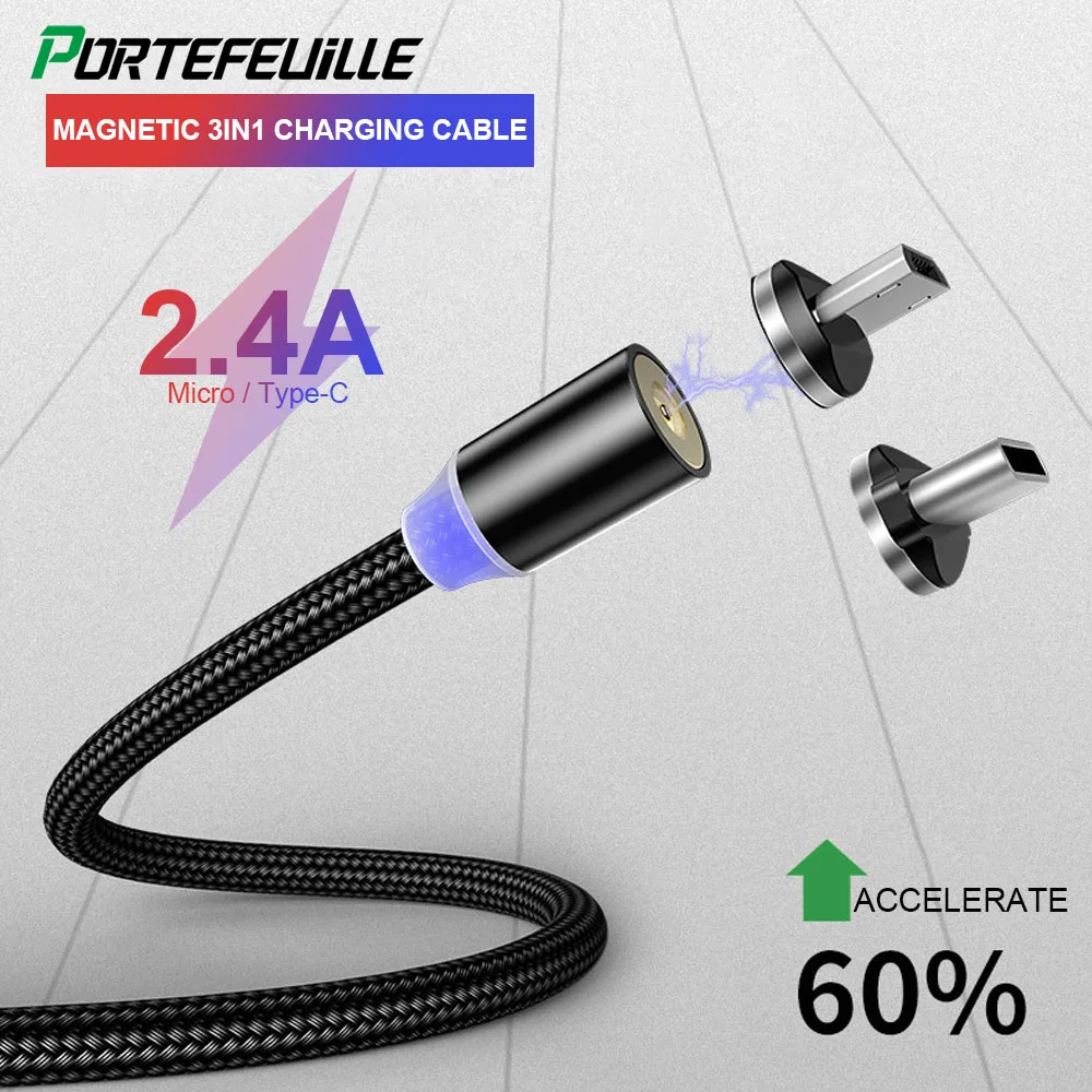 Магнитный 1 м 2 USB кабель для зарядки 3 в type C Быстрая зарядка Micro Iphone 6 7 8 XR samsung S10 Plus