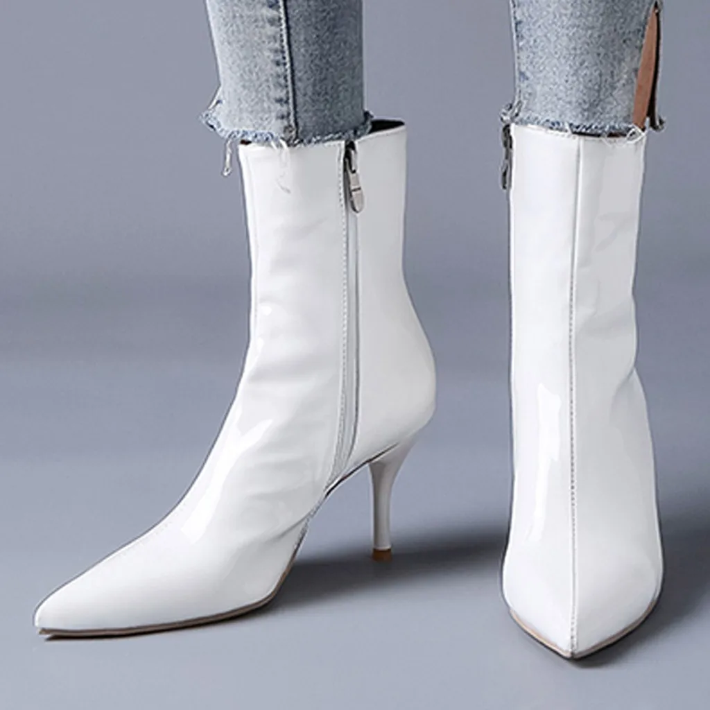 Пикантные ботинки на высоком каблуке женские модные Фетиш-ботинки тонком молнии