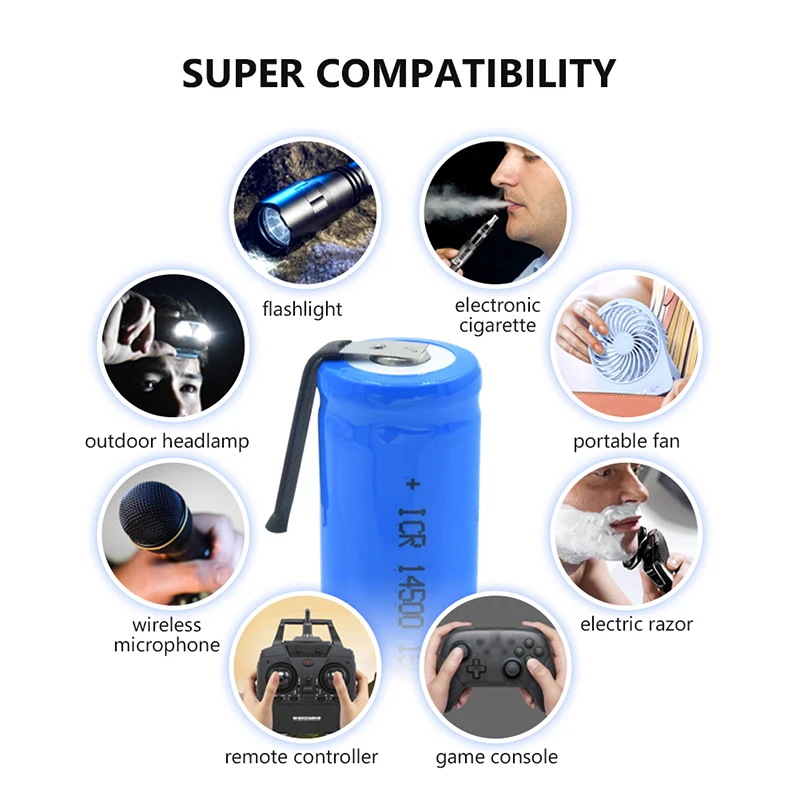 

GTF 3.7V 1500mAh 14500 Lithium Ion Batteries For Torch Flashlight Microphone Radio Headlamp Rechargeable battery with tab