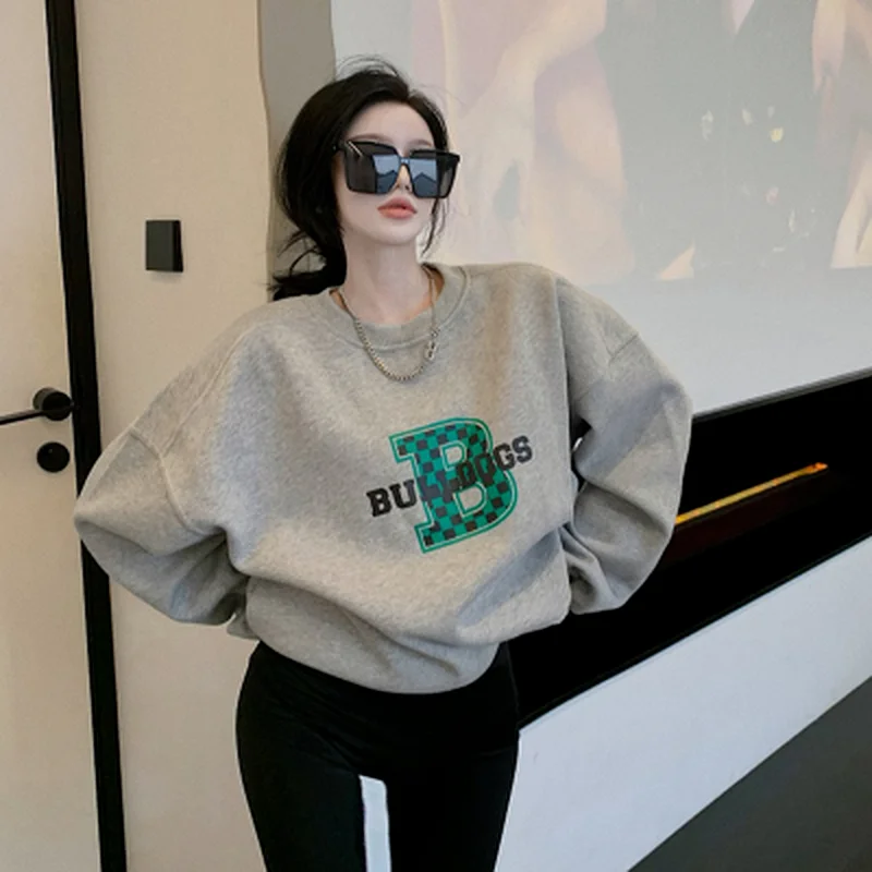 

Худи женское в стиле Харадзюку, с принтом бульдогов, осень 2021