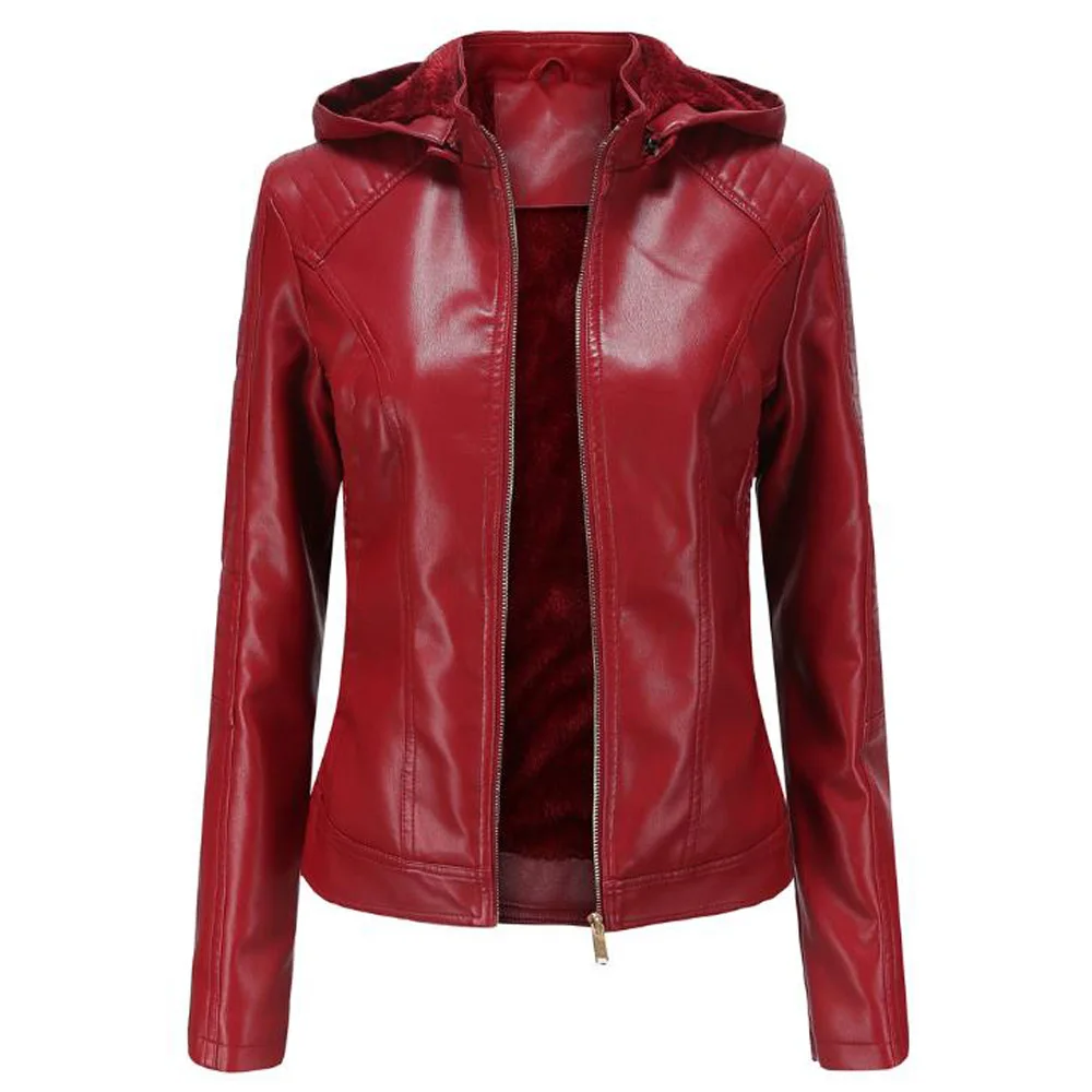 

Women's Winter Fleece Jacket Warm Hooded Coat Thermal Thick Outerwear Black Military Gothic Punk Faux Leather Jackets Women