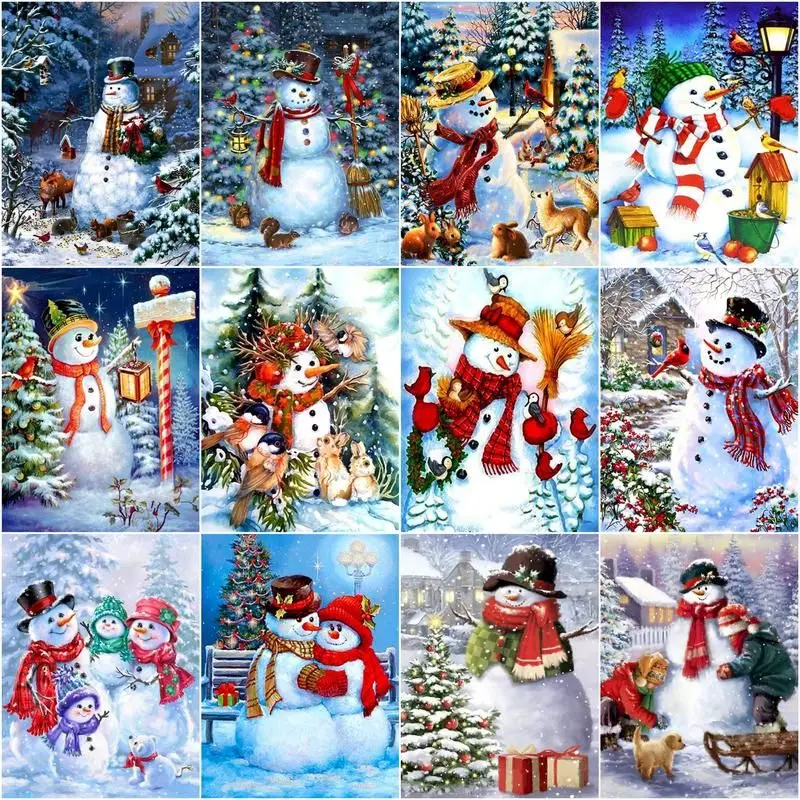 

CHENISTORY Painting By Number Frame Christmas Snowman Snow Scene Picture By Number Handmade Unique Diy Kids Gift 40x50cm Wall Ar