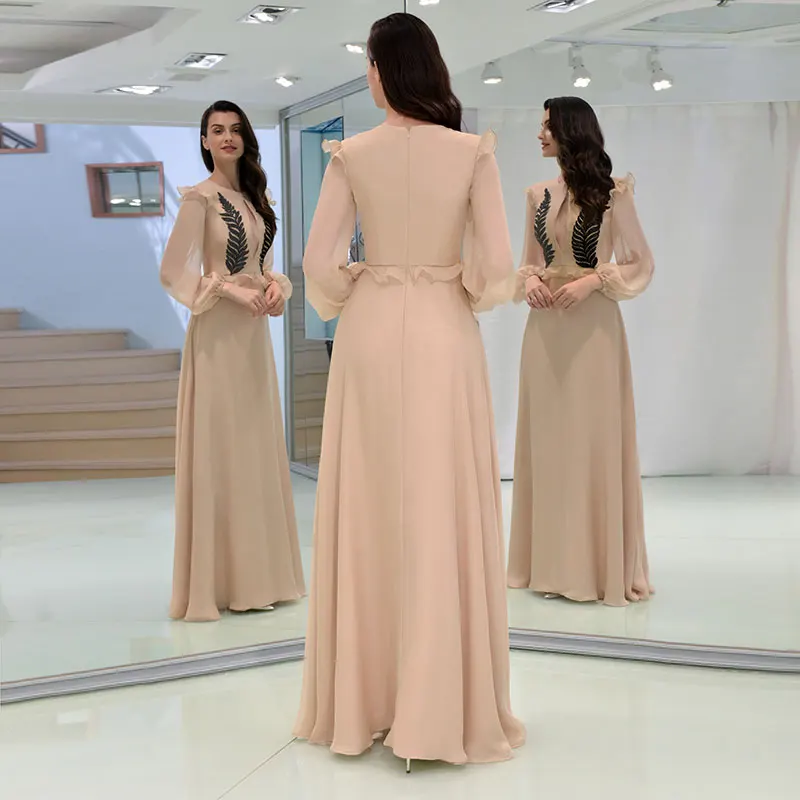 Tanpell элегантное платье для выпускного круглый вырез с длинным рукавом на молнии