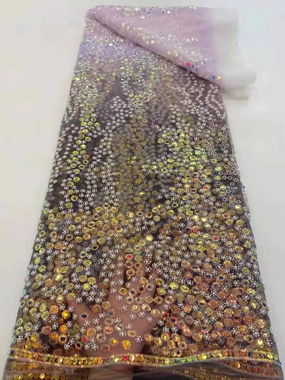 

Multicolor French Mesh Lace Fabric Tulle Embroidery Beads Tube Sequins Craft Sewing Banquet Party Dress 5 Yards Trimming Bpodq