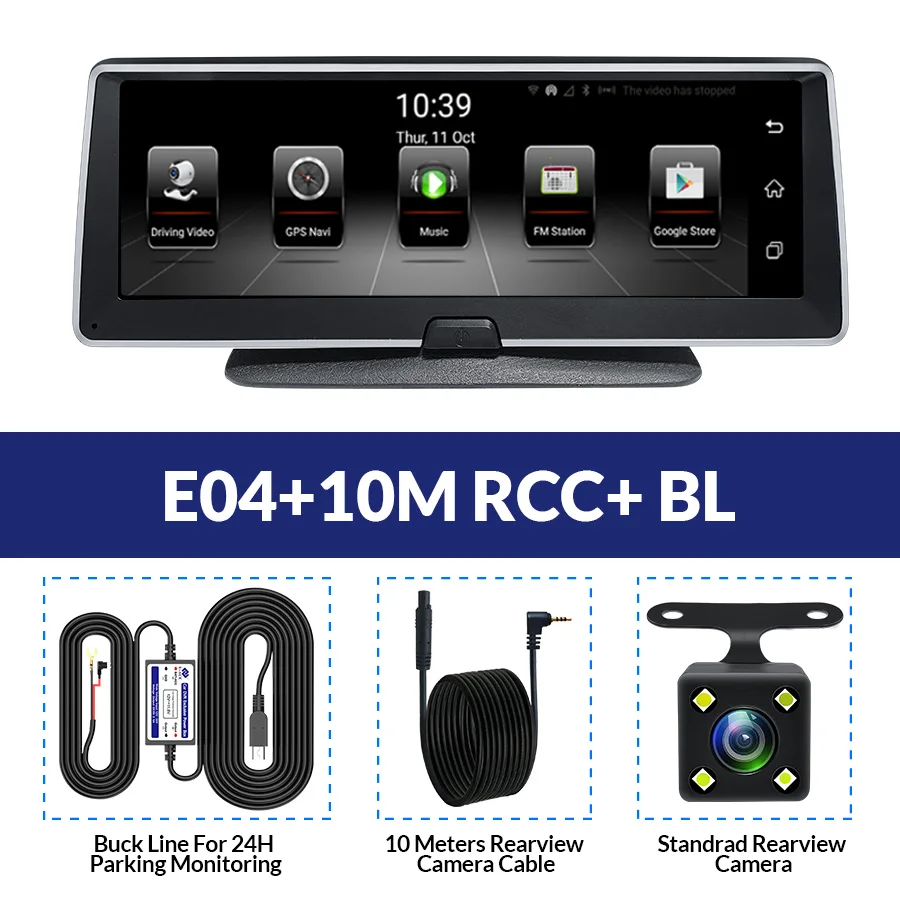 E04-10M RCC-BL E-ACE, Автомобильный видеорегистратор, 8 дюймов, автомобильная камера, 4G, Android FHD, 1080 P, видео регистратор, gps навигация, ADAS, удаленный монитор, видеорегистратор с двумя объективами - Название цвета: E04-10M RCC-BL