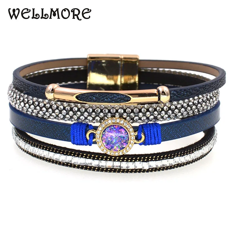 

WELLMORE 7 colors bohemia Leather bracelets for women luxury magnet charm bracelets fashion female jewelry wholesale