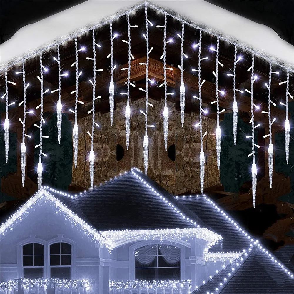 

LED Christmas lights icicle fairy curtain lights 5-20M waterfall house New Year Halloween garden terrace decoration 8 patterns