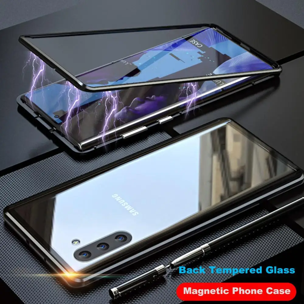 Магнитный адсорбционный чехол для телефона samsung Galaxy Note 10 8 9 Plus закаленное стекло