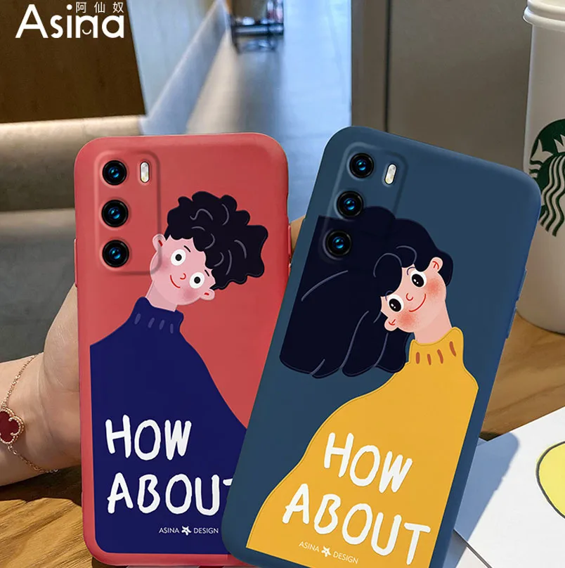 

ASINA Original Liquid Silicone Case For Huawei P40 P30 P Smart 2019 Cover Cartoon Shell Couple Cases For Nova3 3i 5T Coque Funda