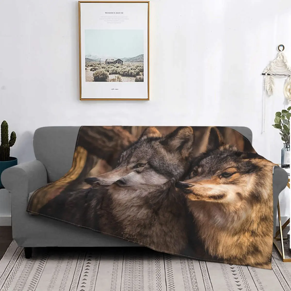 

Grey Wolf Warrior Blanket Velvet All Season Wolves Predator Multifunction Lightweight Throw Blanket for Home Bedroom Rug Piece