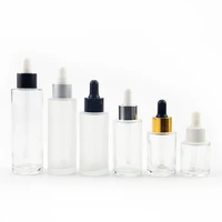 wholesale 30ml empty transparent frosted clear flat shoulder glass dropper bottle with pipette for serum essential oil
