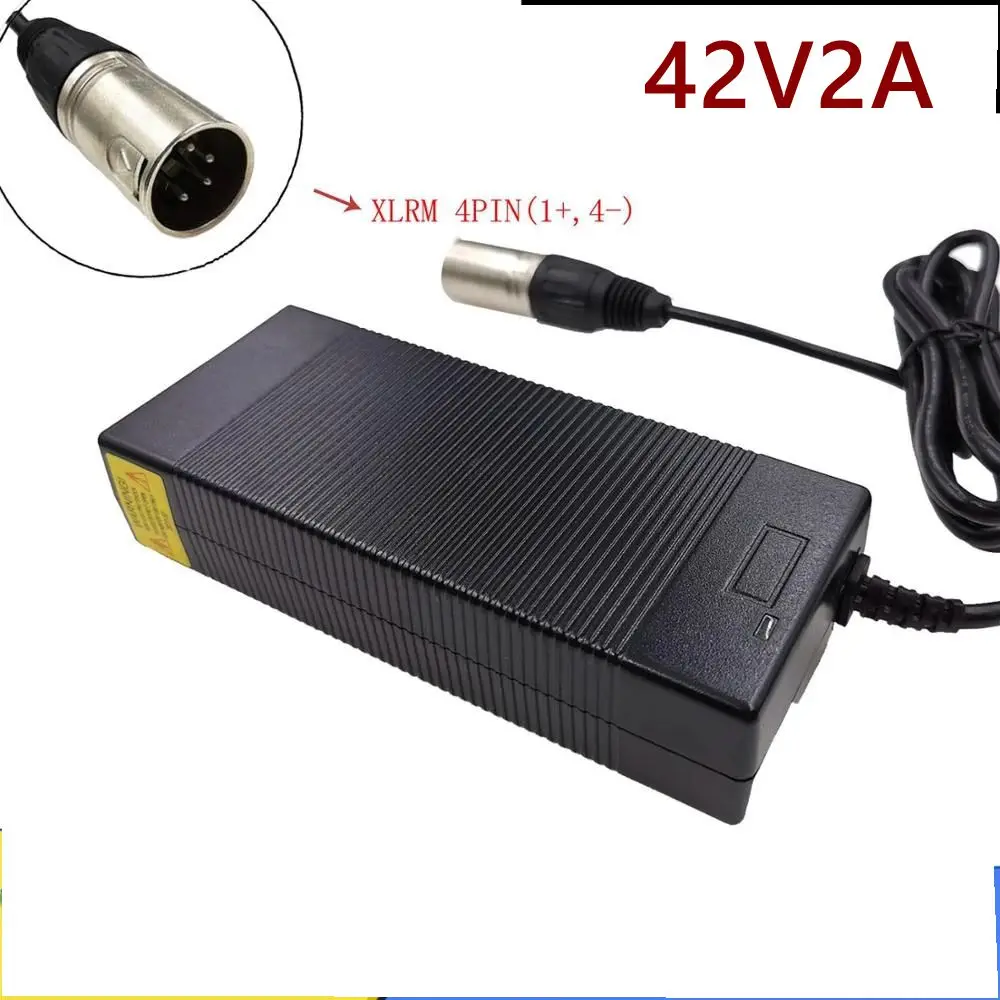 36V, 42V, 2A, 36V Electric Bike Lithium Battery Charger with 4-Pin XLR Plug / Connector