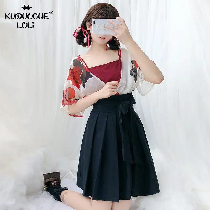 Платье-кимоно женское в японском стиле винтажная одежда с цветочным принтом для