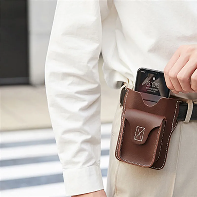

Men's Portable Sports Running Mobile Phone Storage Belt Bag Pu Leather Men's Belt Ultra-thin Belt Bag