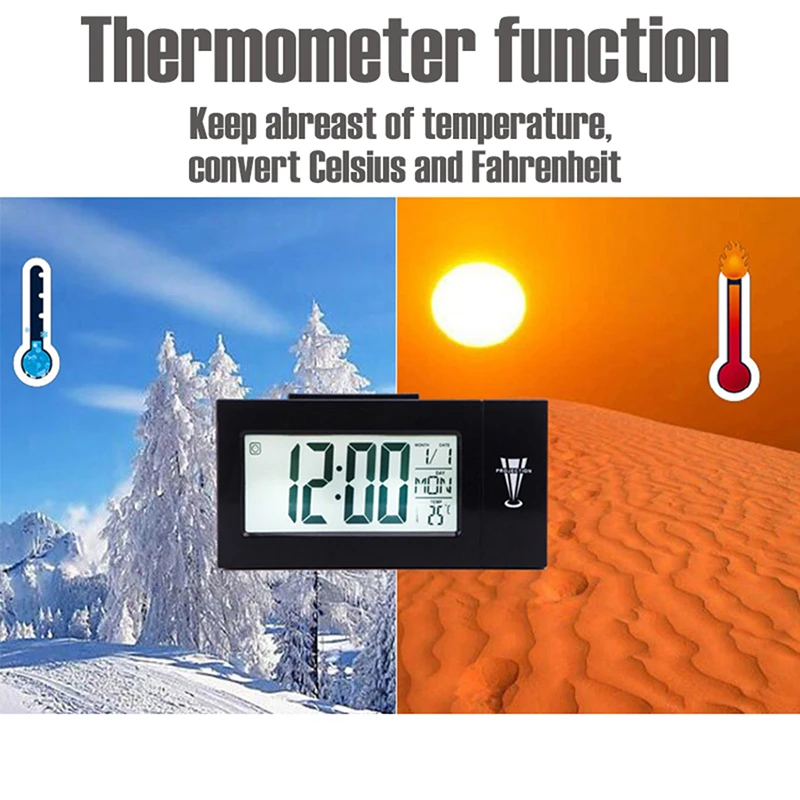 Проекционный будильник комнатный ЖК дисплей с функцией повтора звука подсветка
