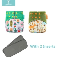 happy flute 2pcs latest and comfortable baby bamboo charcoal pocket cloth diaper absorbent and reusable nappy with 2 inserts