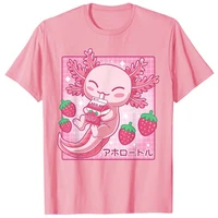 kawaii axolotl strawberry milk shake carton japanese anime t shirt