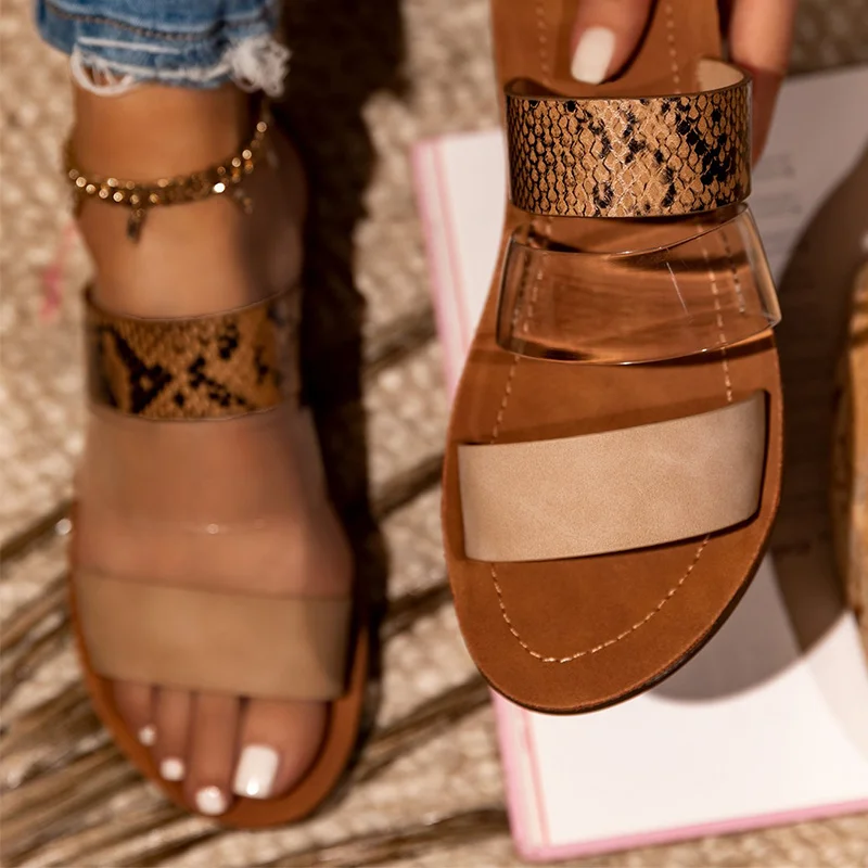 

Women Slippers 2020 New Women's Casual Flat Woman Leopard Outdoor Slide Ladies Transparent Female Open Toe Beach Shoes Plus Size