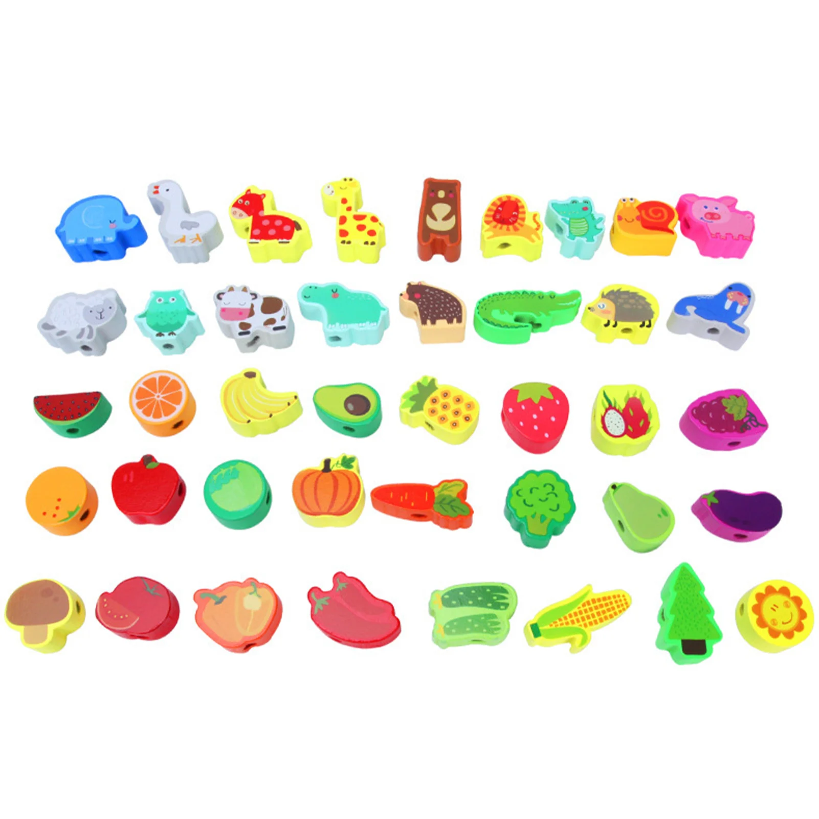 

42 Pcs Baby DIY Cartoon Animals Fruits Lacing Beads Toys Threading Stringing Games Kids Wooden Monterssori Educational Toys