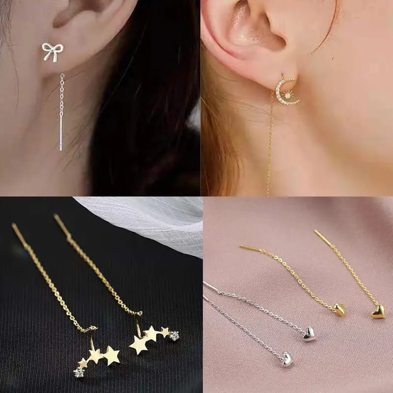 

6pcs Stainless Steel Ear Chain O Shape Cross Eardrop Earring Decorate Ear Link Jewelry Making Supplies Accessories