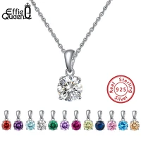 effie queen real 925 sterling silver pendant necklace lucky birthstone multi color zircons stud necklaces women jewelry bn118