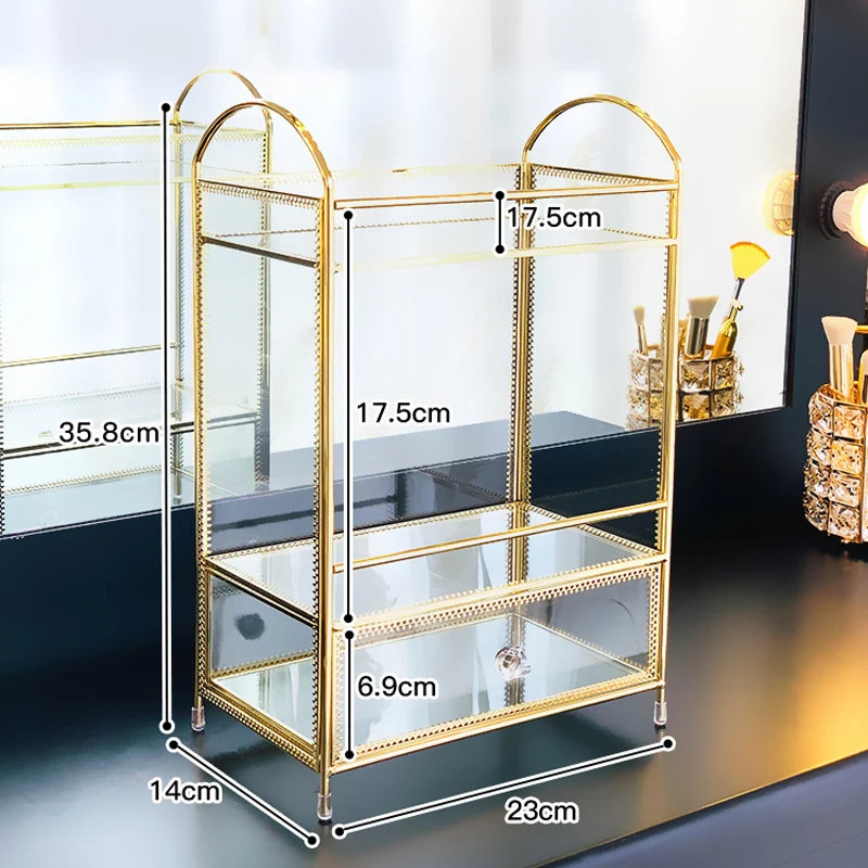 New Arrival Gold Glass Clear Makeup Organizer Perfume Lipstick Cosmetic Storage Display Box Case Stand Rack Holder Organizer