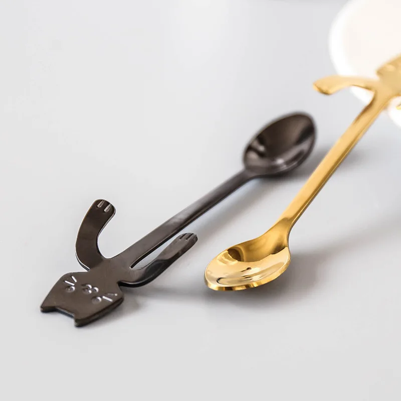 Чайные ложки с милым котом из нержавеющей стали Мультяшные кошка креативное