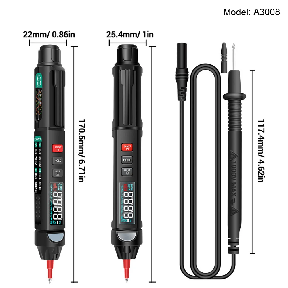 

A3007/A3008 LCD Digital Multimeter Pen Type Intelligent 6000 Counts Non Contact AC/DC Voltage Resistance Diode Tester Tools Ship