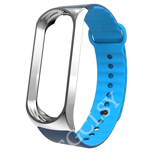silver blue FGCLSY mi Band 4 3 спортивный ремешок для xiaomi mi band 4 3 силиконовый ремешок на запястье аксессуары браслет металлический слот для xiaomi mi band 4 - Цвет: silver blue