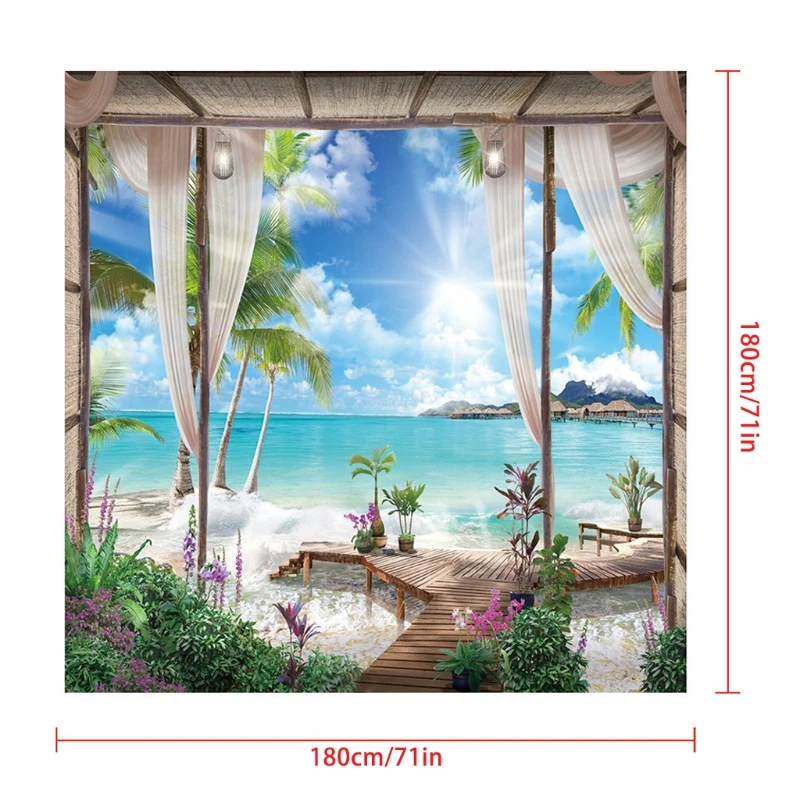 

K3NA Beach Palm Waterproof Landscape Shower Curtain Ocean Scenery Bath Curtain Bathroom Decor