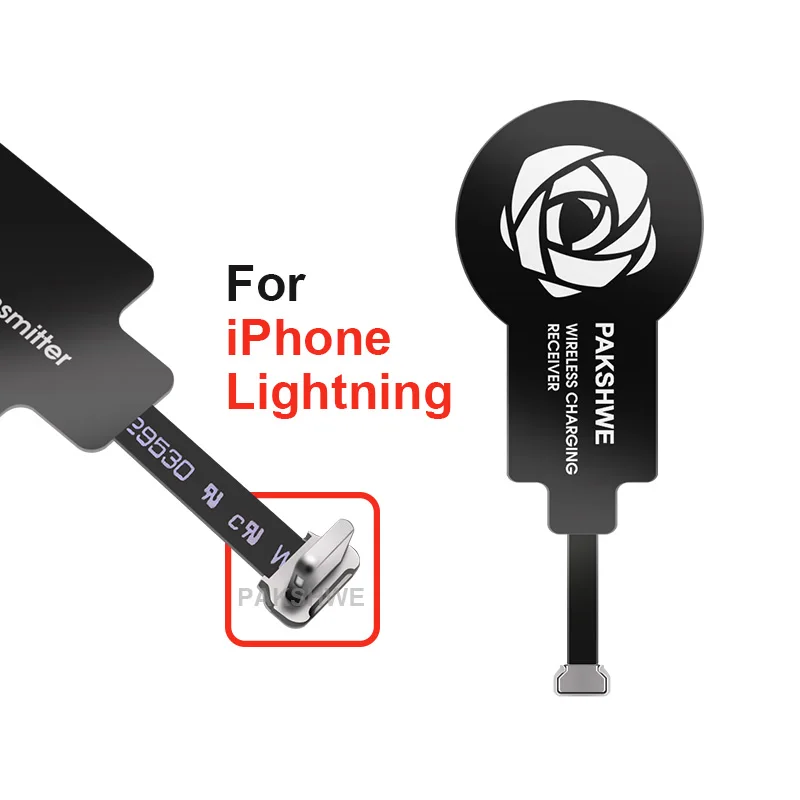Black for iPhone Qi Беспроводное зарядное устройство приемник модуль адаптер для Lightning iPhone 5 5S 5C SE 6S 7 7Plus Android Micro-usb type-C телефоны универсальные - Тип штекера: Black for iPhone