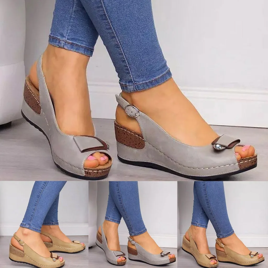 

Rome Casual Sandals Women Wedges Sandals Pumps Ankle Buckle Open Toe Fish Mouth Med Summer Women Shoes Fashion 2020 Wedges Shoes
