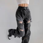 Прямые джинсовые брюки, женские рваные винтажные потертые джинсы для женщин Y2k, уличная одежда, модные брюки с дырками в стиле хип-хоп и высокой талией