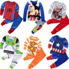 Детская Хлопковая пижама с длинным рукавом, одежда для сна