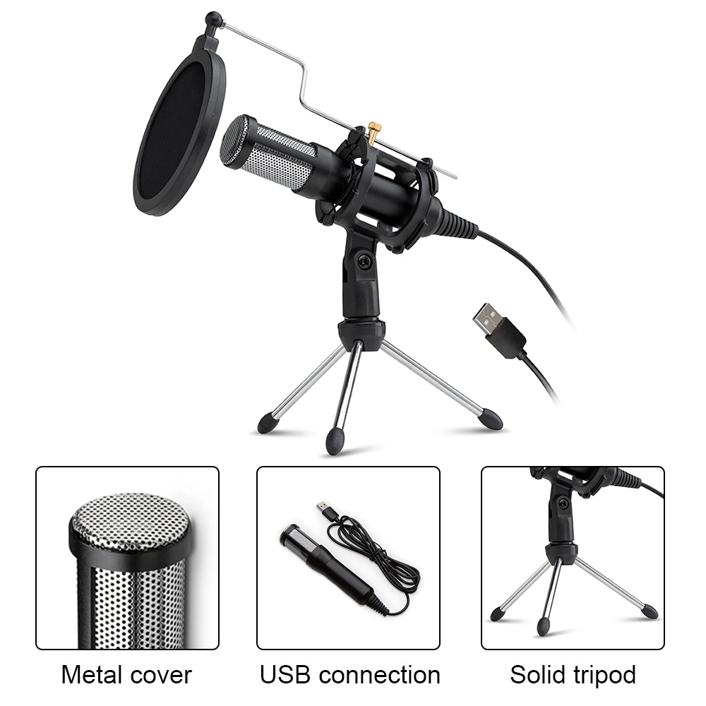 Профессиональный конденсаторный микрофон USB Plug Play Home Studio Podcast голосовая запись с