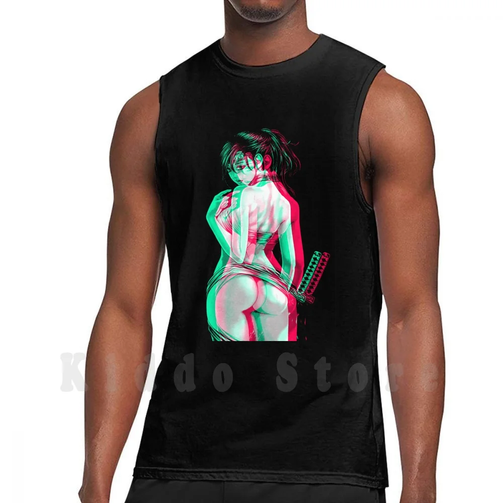 Анаглиф аниме катана девушка майки жилет без рукавов манга Neo Tokio азиатские