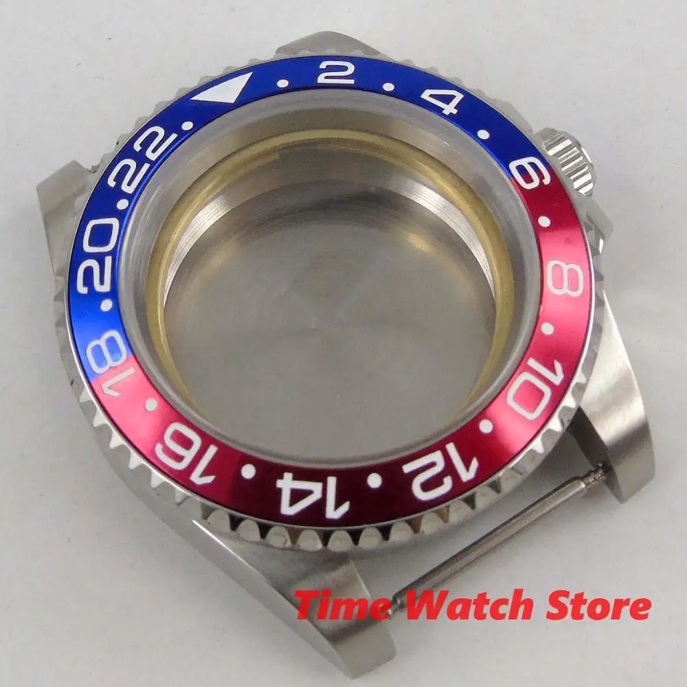 Роскошный 40 мм чехол для часов GMT сапфировое стекло Синий Красный Безель 316L