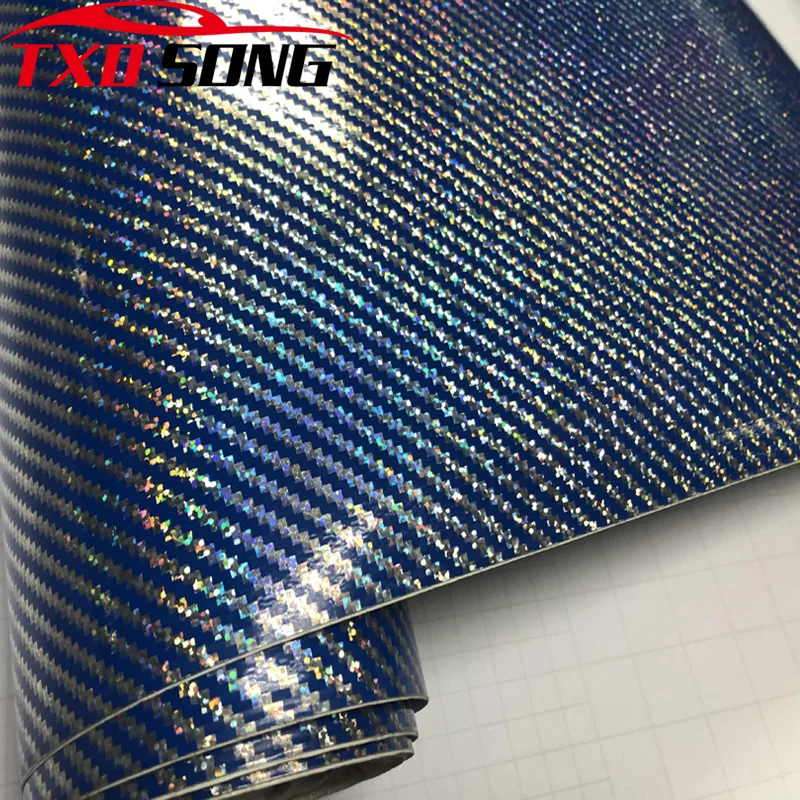 

2D Carbon Fiber Vinyl Wrap Film blue Laser Rainbow Carbon Car Wrapping Foil Console Computer Laptop Skin Phone Cover Motorcycle