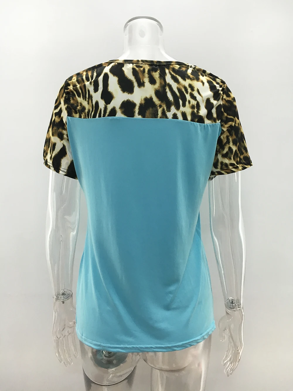 

Pop Fashion Summer Leopard Stitching Short-sleeved T-shirt Wild Slim Women's Top